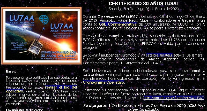 Certificado del 30º aniversario, 2020