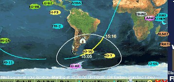 Mapa de pasos satelitales en tiempo real sobre Argentina